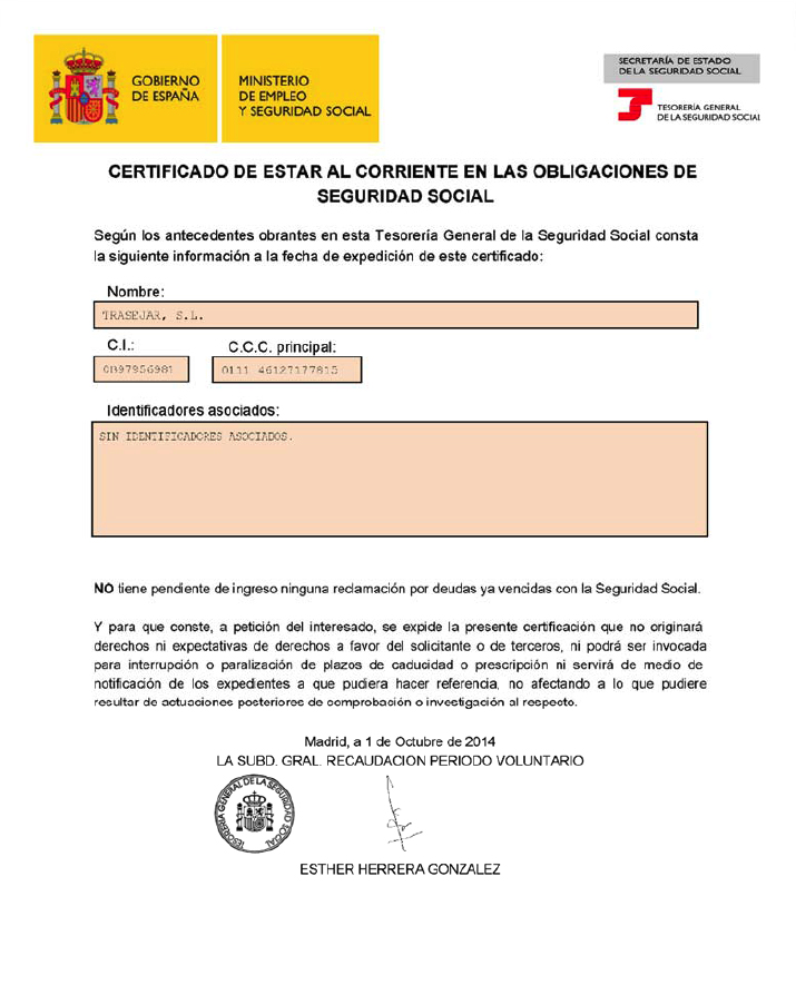 CERTIFICADO SEGURIDAD SOCIAL Trasejar CERTIFICADO SEGURIDAD SOCIAL Trasejar
